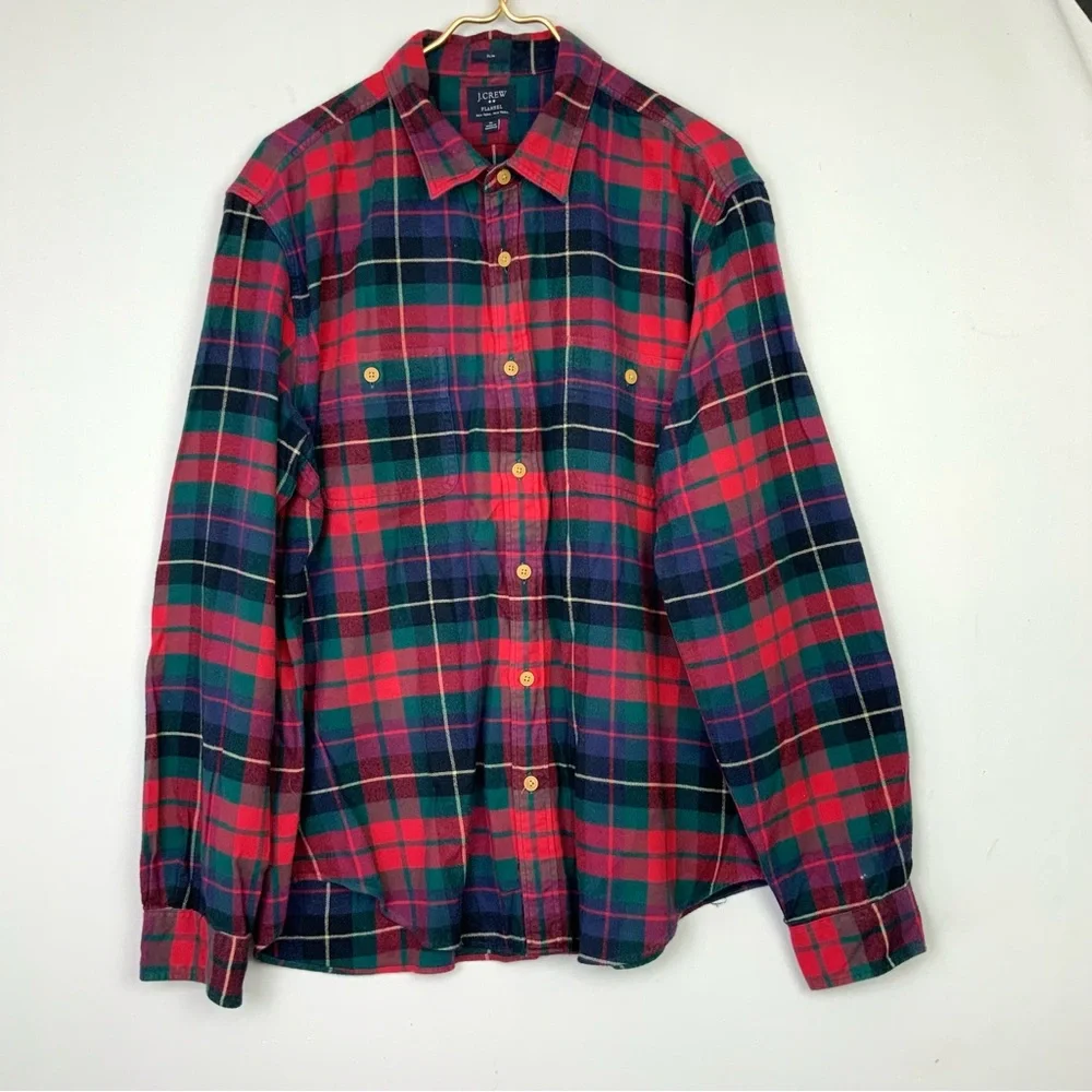 J. Crew Men’s Sz XL Slim‎ Plaid Button Up Long Sleeve Flannel Shirt Casual
